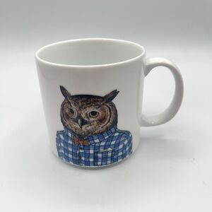 West Elm Rachel Kozlowski White Ceramic Dapper Owl Bow Tie Coffee Tea Mug Cup